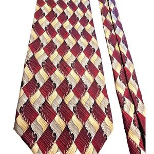VTG Siena Collezione Silk Tie Mens 59in Geometric Pattern Burgundy Gold  Korea